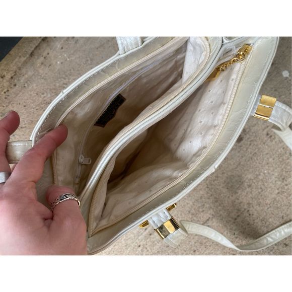 Dawli 100% Leather Cream Gold Hardware Snakeskin Shoulder Bag Purse - Picture 11 of 15